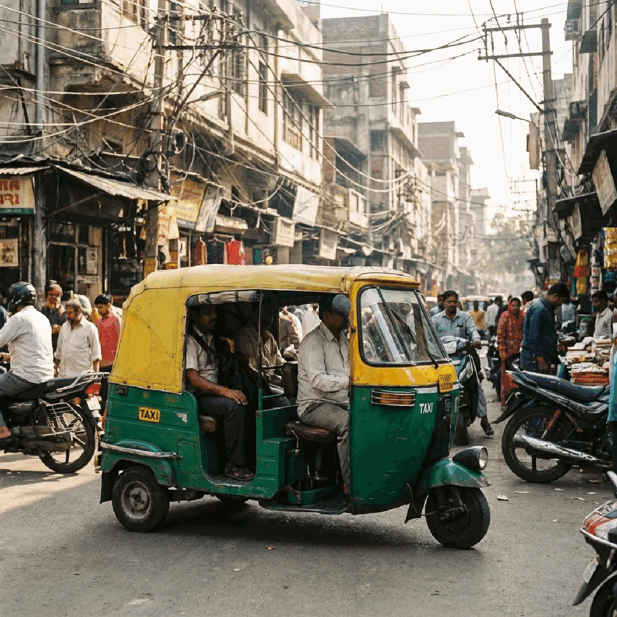 Indian street with vehicles and fuel station