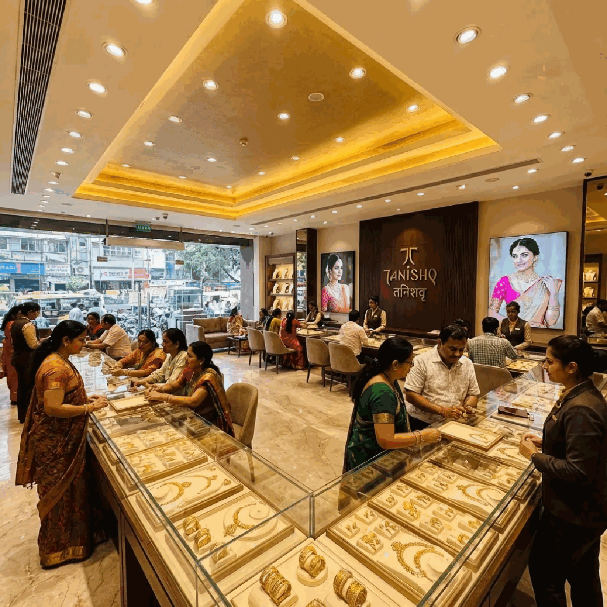 Indian gold shop with customers