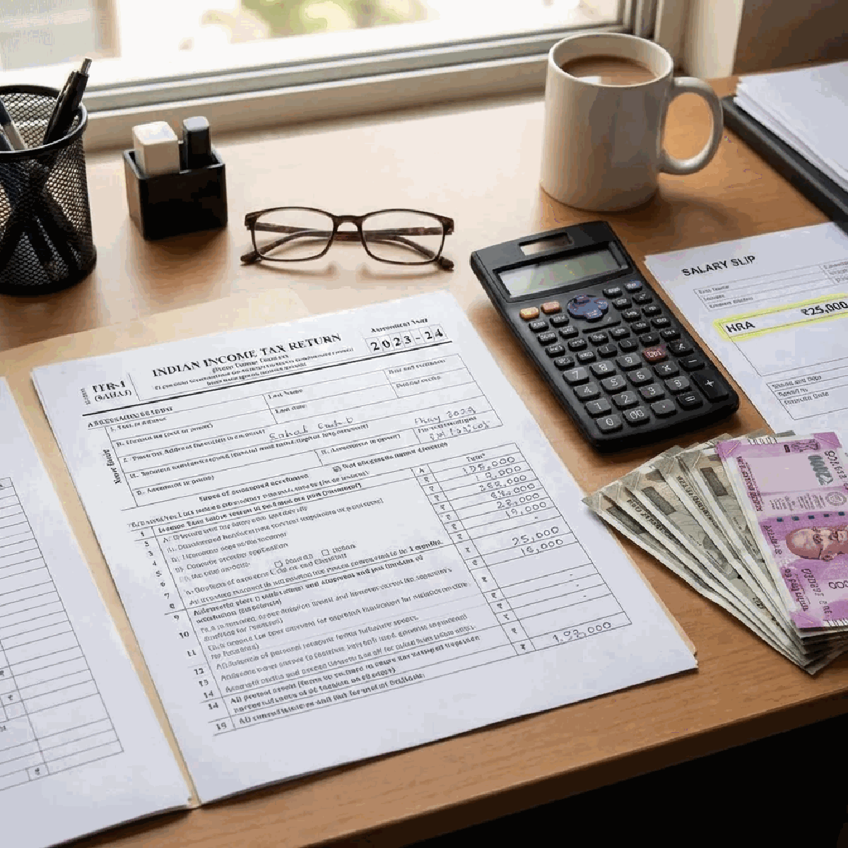 Indian salary slip showing HRA and tax deduction components