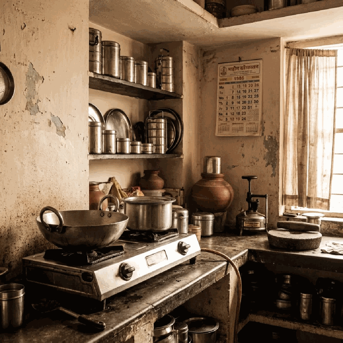 Traditional Indian middle-class kitchen from 1980s