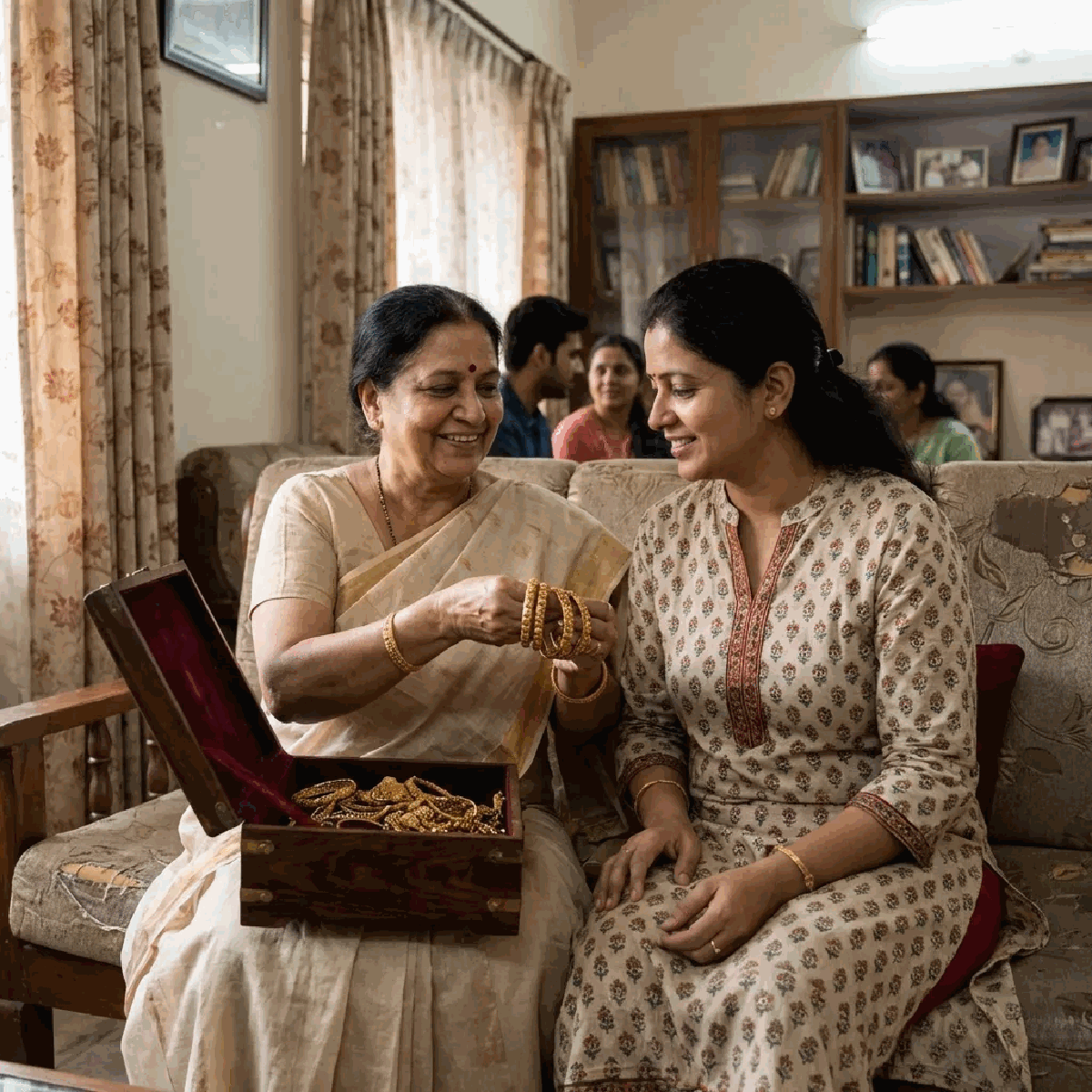 Mother's gold bangles passed down through generations in an Indian family