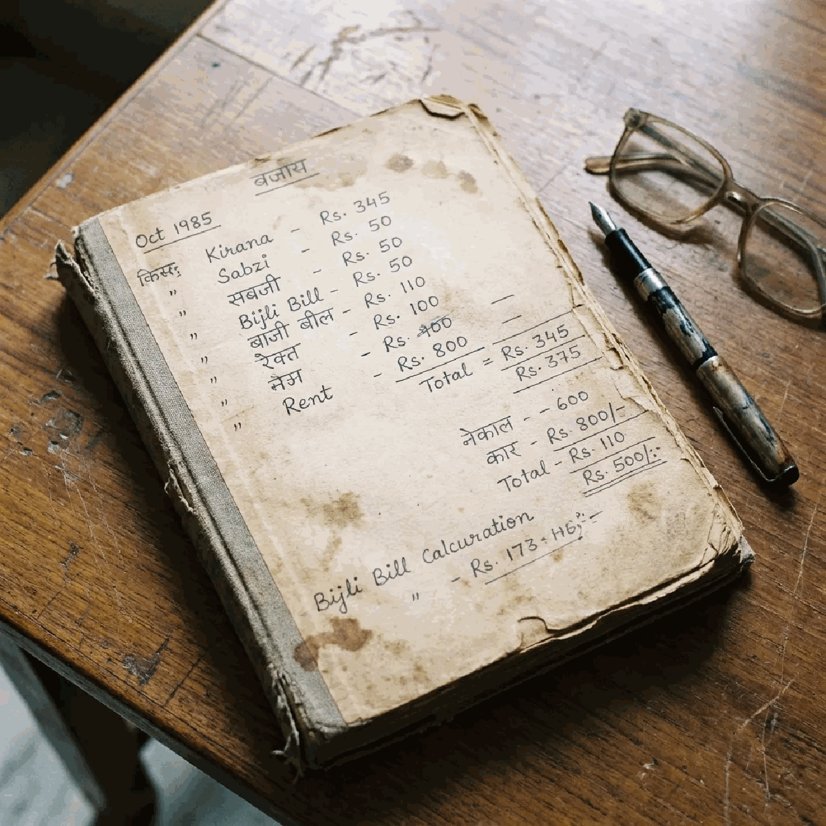 Old handwritten budget diary from 1985 with Indian household expenses