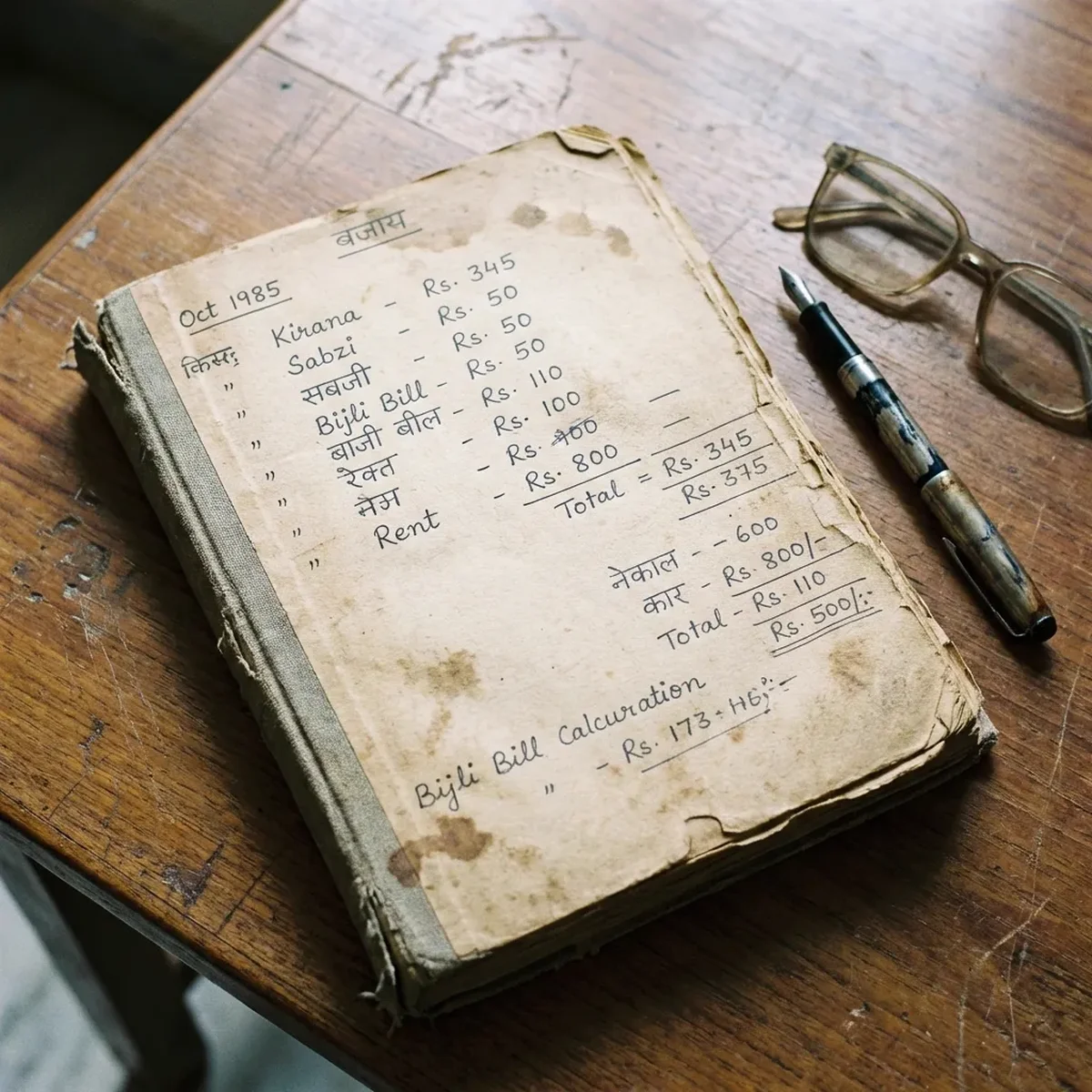 Old diary with budget notes